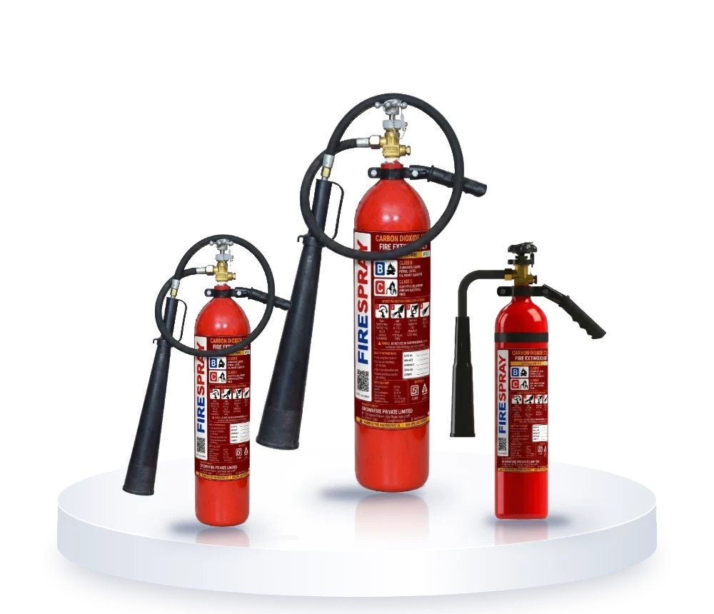 FireSpray CO2 fire extinguishers 4.5 kg and 2 kg with a CO2 squeeze-type unit, from a CO2 fire extinguisher supplier