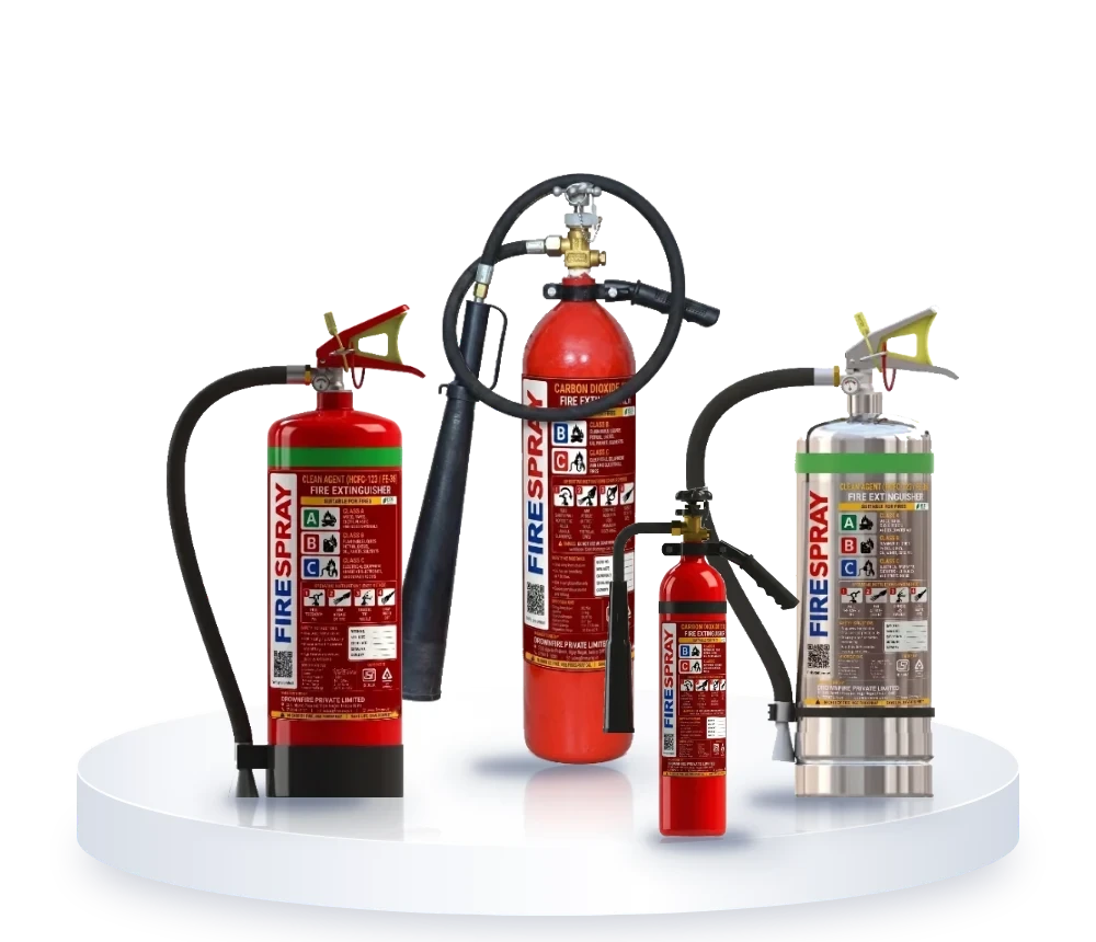 Fire extinguisher gas types: FireSpray CO2, clean agent and CO2 squeeze-type extinguishers